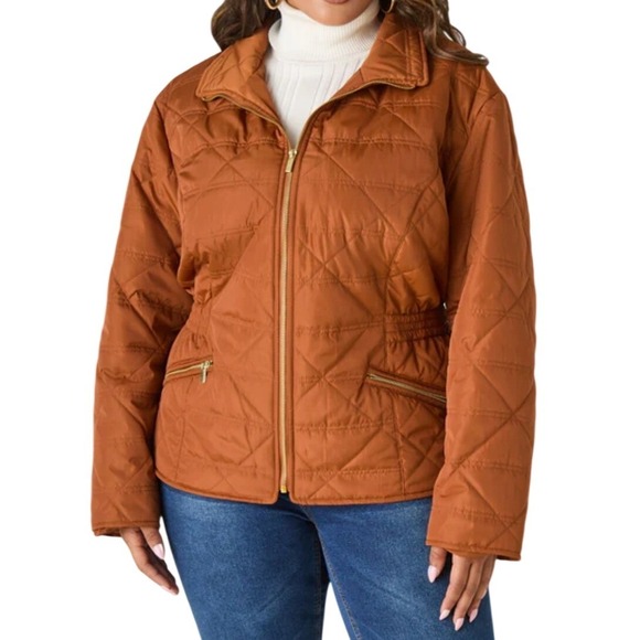 Ashley Stewart Jackets & Blazers - NWT Ashley Stewart‎ Plus Size 18/20 Quilted Puffer Jacket Cognac Brown Zip Up